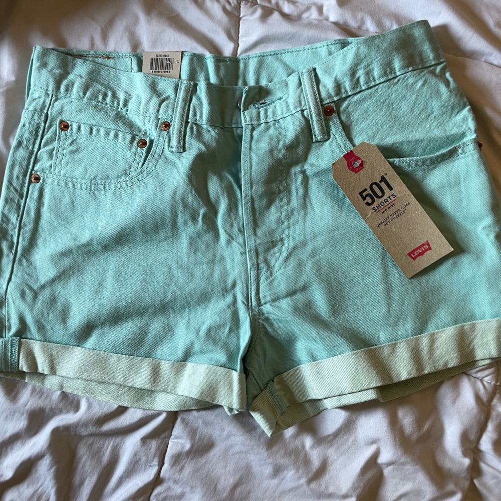 NWT Levi’s 501 Teal Blue Denim Shorts Size 30